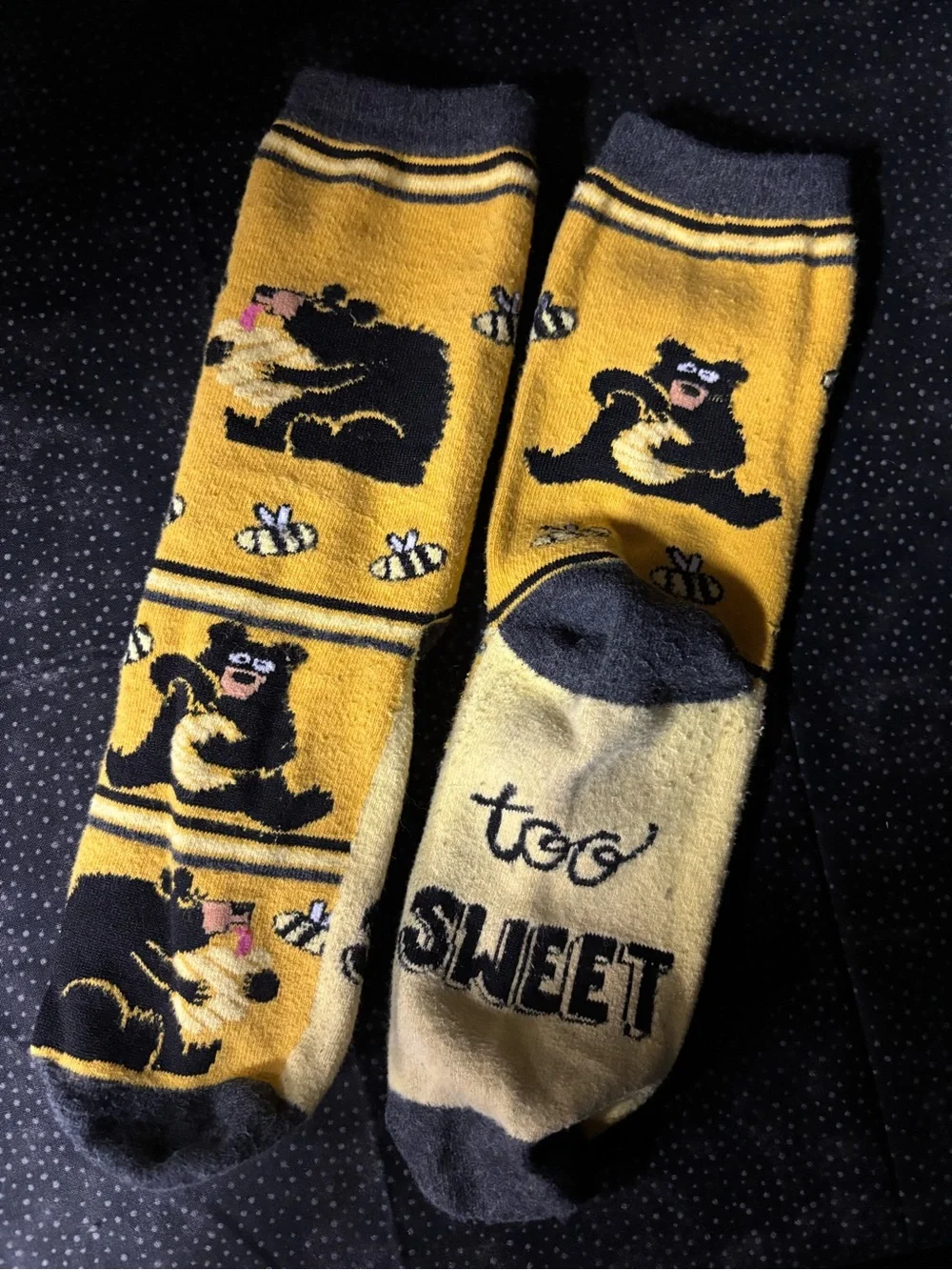Lazy One Yellow & Black Bear and Bees Crew Socks